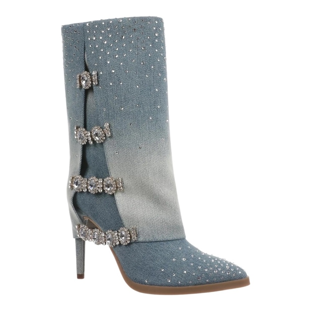 Elegant Denim Bling & Rhinestone Embellished Women's Boots